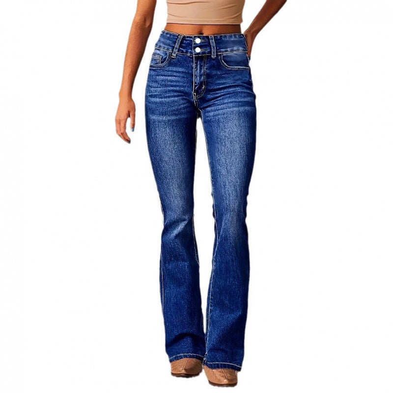 Damen Bootcut Jeans mit hohem Bund und modischen Knöpfen Stalluxe