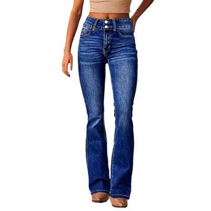 Damen Bootcut Jeans mit hohem Bund und modischen Knöpfen Stalluxe