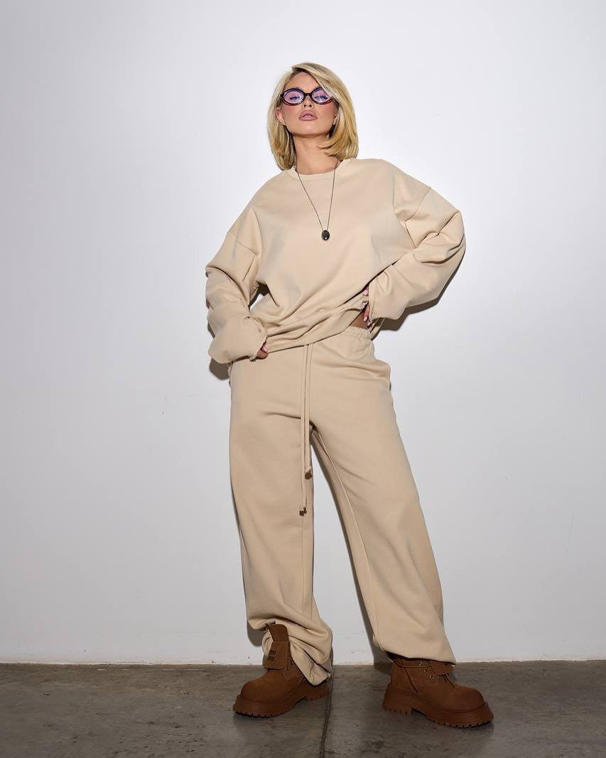 Damen Bequemer und stylischer Oversize Sweat-Anzug mit elastischem Bund Stalluxe