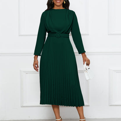 Damen Plisseekleid mit elegantem V-Ausschnitt und Gürtel Stalluxe