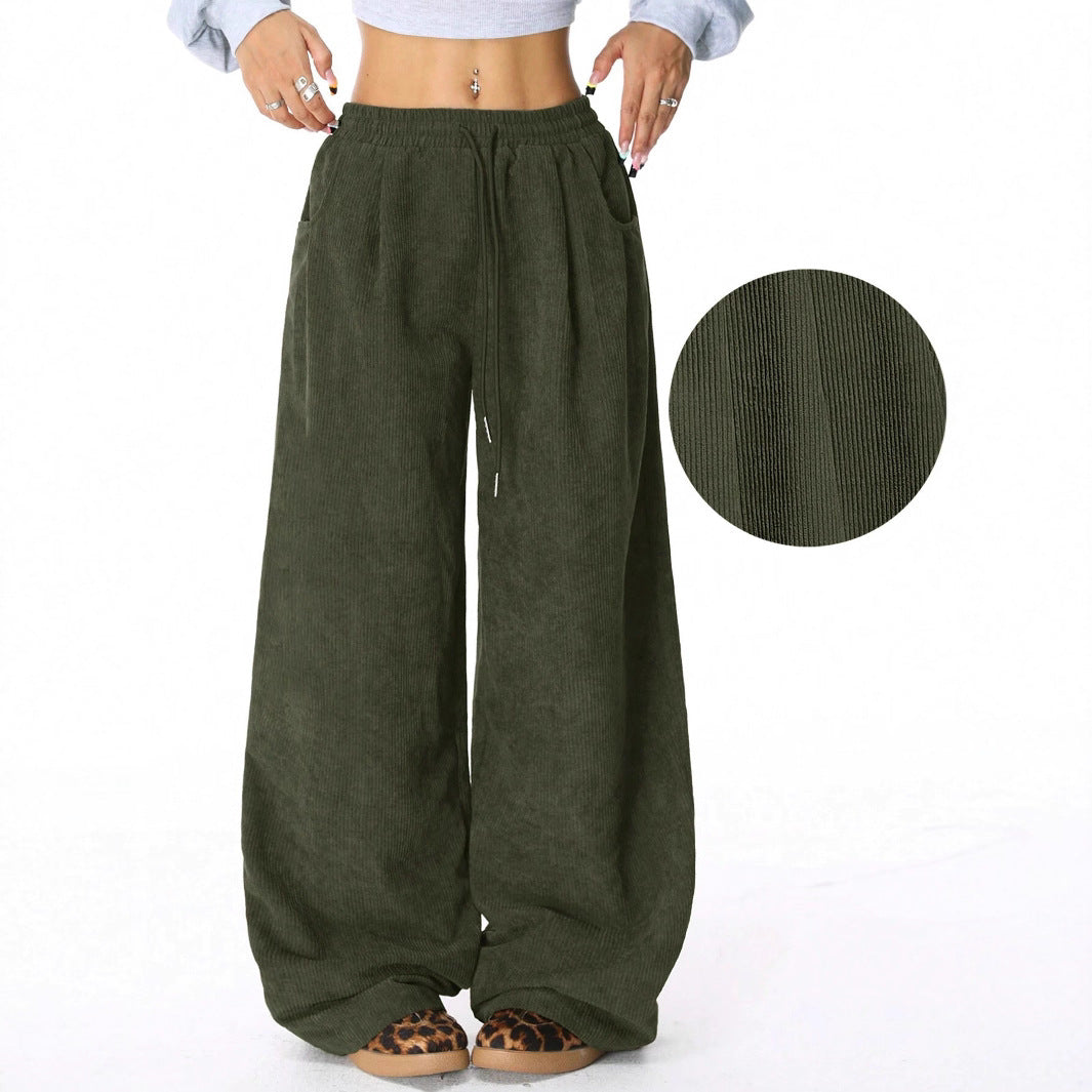 Damen Weite Freizeithose aus Rippmaterial mit elastischem Bund und praktischen Taschen Stalluxe