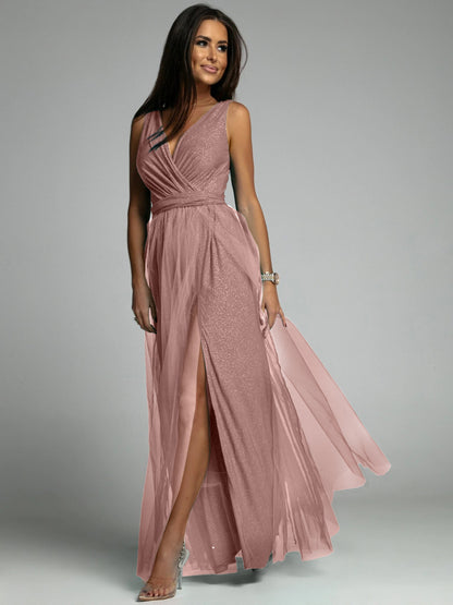 Damen Maxikleid mit V-Ausschnitt und elegantem Faltenwurf Stalluxe