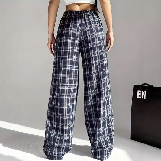 Damen Weite Karohosen mit elastischem Bund Stalluxe