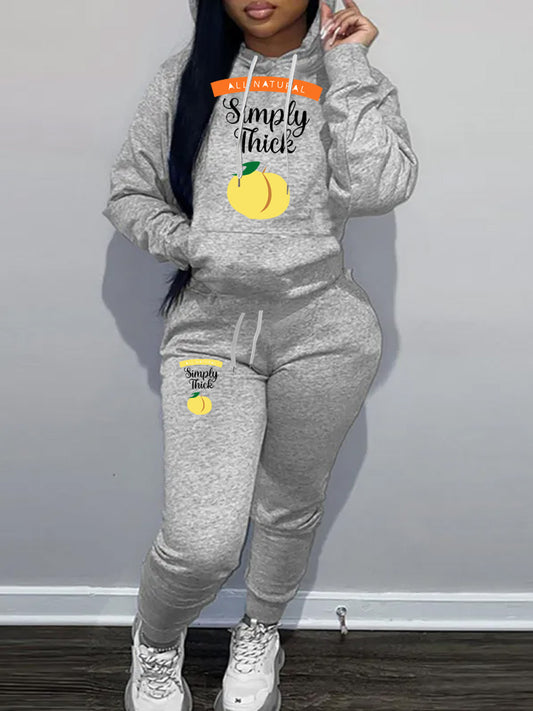 Damen Hoodie- und Jogginghose-Set mit kreativem Fruchtmotiv und bequemer Passform Stalluxe