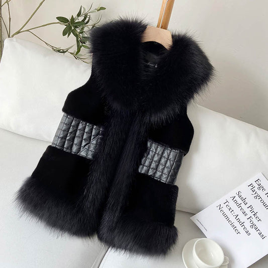 Damen Elegante Kunstpelz-Weste mit Stehkragen und glänzendem Gürtel Stalluxe
