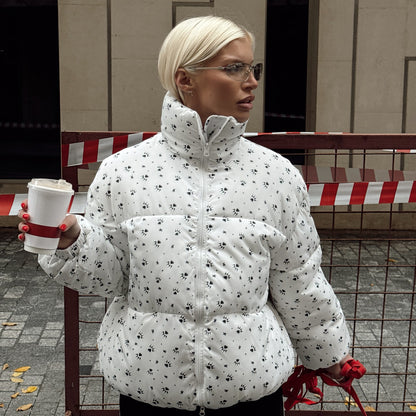 Damen Steppjacke mit floralen Mustern und hohem Kragen Stalluxe