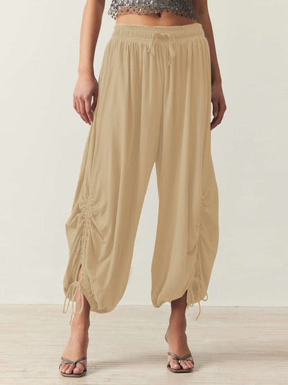 Damen lässige Palazzo-Hose mit elastischem Bund und verstellbaren Knöchelbändern Stalluxe
