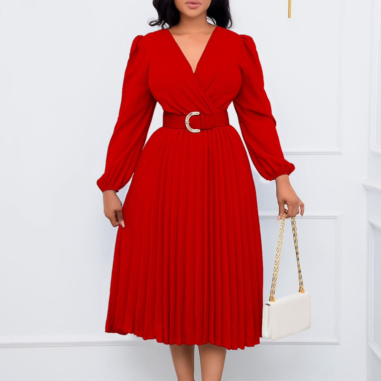 Damen Wickelkleid mit eleganten Falten und tailliertem Gürtel Stalluxe