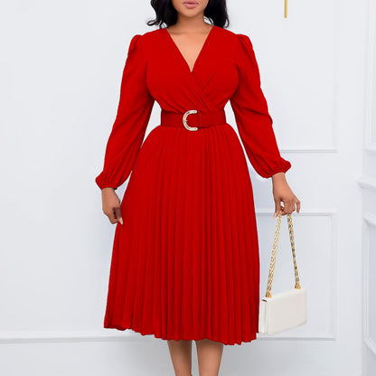 Damen Wickelkleid mit eleganten Falten und tailliertem Gürtel Stalluxe