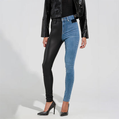 Damen Skinny Jeans mit kombiniertem Denim- und Leder-Look Stalluxe