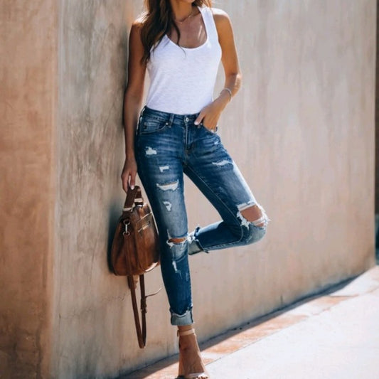 Damen modische Zerrissene Skinny-Jeans im lässigen Stil Stalluxe