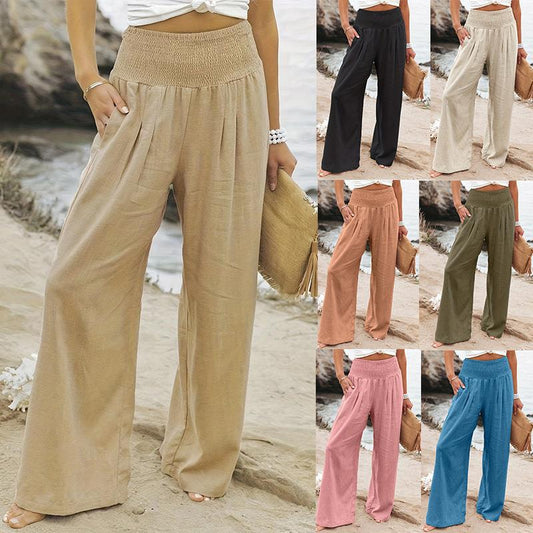 Damen weite Sommerhose mit elastischem Taillenbund und bequemen Taschen Stalluxe