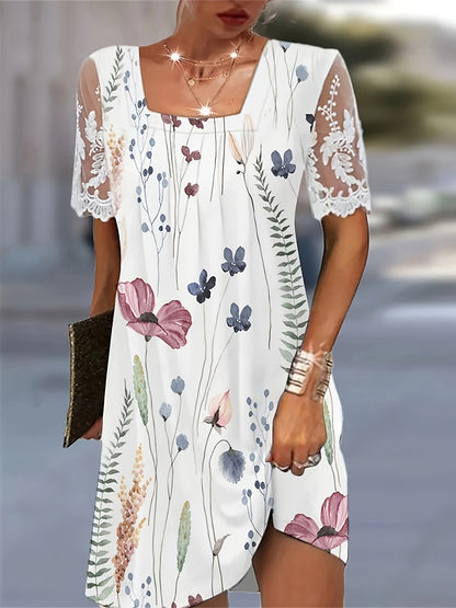Damen Freizeitkleid mit floralen Mustern und transparenter Spitze Stalluxe