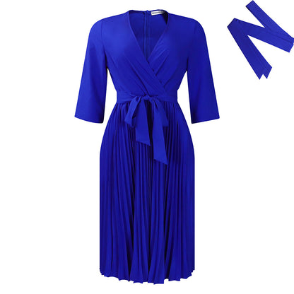 Damen Wickelkleid mit plissierten Details und elegantem Gürtel Stalluxe