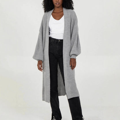 Damen Langer Strickcardigan mit voluminösen Ärmeln und offenem Schnitt Stalluxe