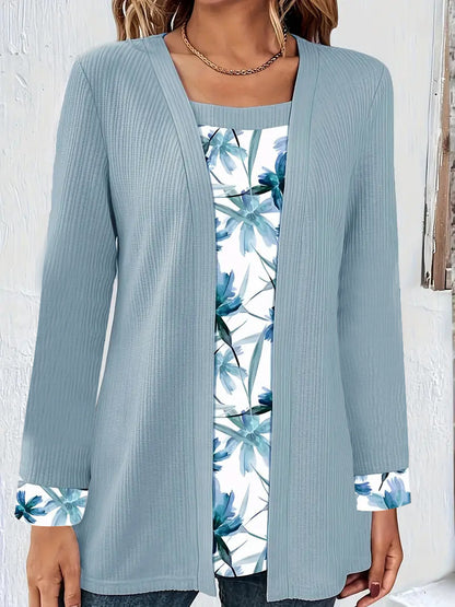 Damen lässiger Cardigan mit floralem Innenfutter und langen Ärmeln Stalluxe