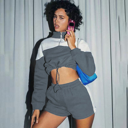 Damen sportliches Zweiteiler-Set mit cropped Jacke und Shorts Stalluxe