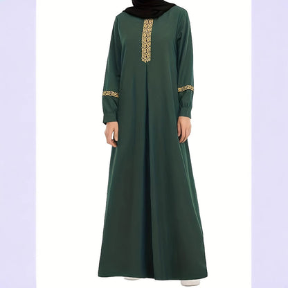 Damen Kaftan-Kleid mit eleganten Goldakzenten und langen Ärmeln Stalluxe