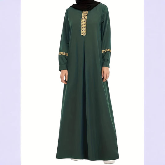 Damen Kaftan-Kleid mit eleganten Goldakzenten und langen Ärmeln Stalluxe