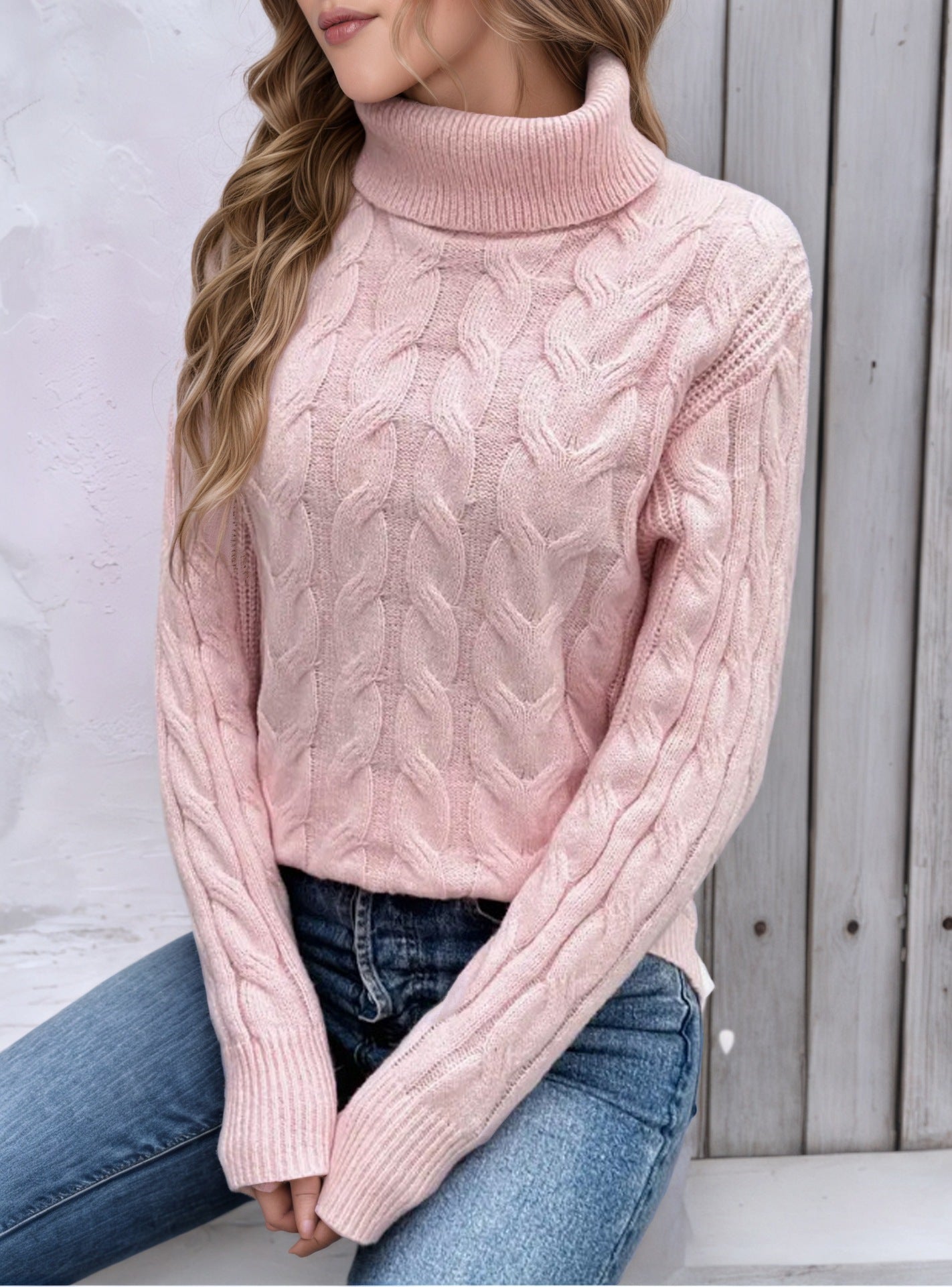 Damen Strickpullover mit hohem Kragen und Kabelmuster Stalluxe