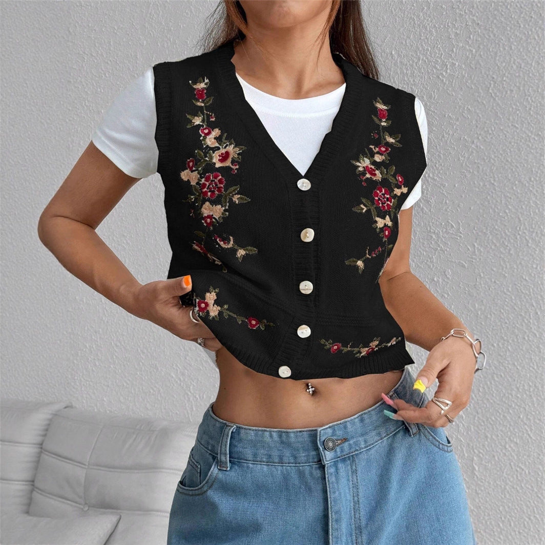 Damen Bestickte Weste mit Knopfleiste Stalluxe