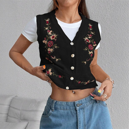 Damen Bestickte Weste mit Knopfleiste Stalluxe