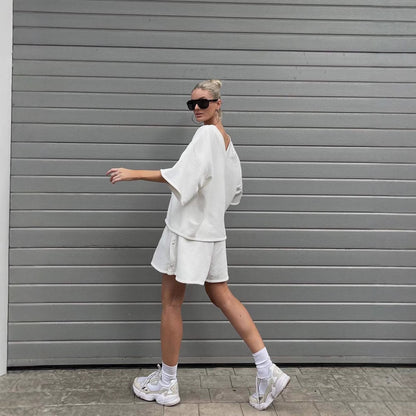 Damen lässiges Oberteil und Shorts Set mit übergroßem Schnitt und schneller Trocknung Stalluxe