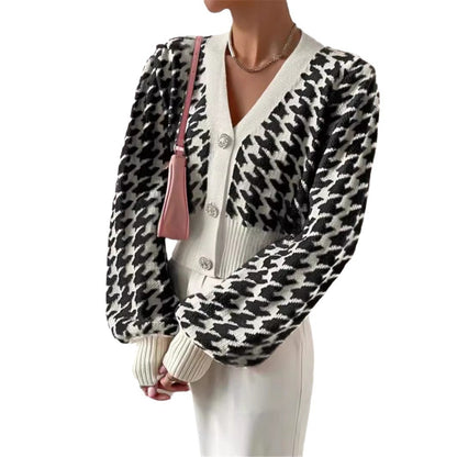 Damen Strickjacke mit modernem Hahnentritt-Muster Stalluxe