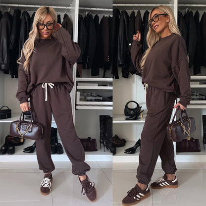 Damen lässiger Fleece-Jogginganzug mit elastischem Bund und weit geschnittenem Oberteil Stalluxe