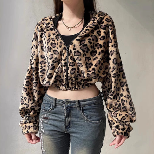 Damen Gemusterter Kapuzenpullover im Cropped-Design Stalluxe