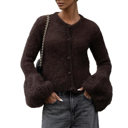 Damen Cardigan mit voluminösen Ärmeln und weichem Mohair-Woll-Mix Stalluxe