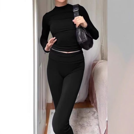 Damen figurbetontes Strick-Loungewear-Set mit ausgestellten Beinen Stalluxe