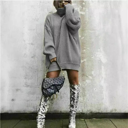 Damen Oversized Strickpullover mit hohem Kragen und Waffelmuster Stalluxe