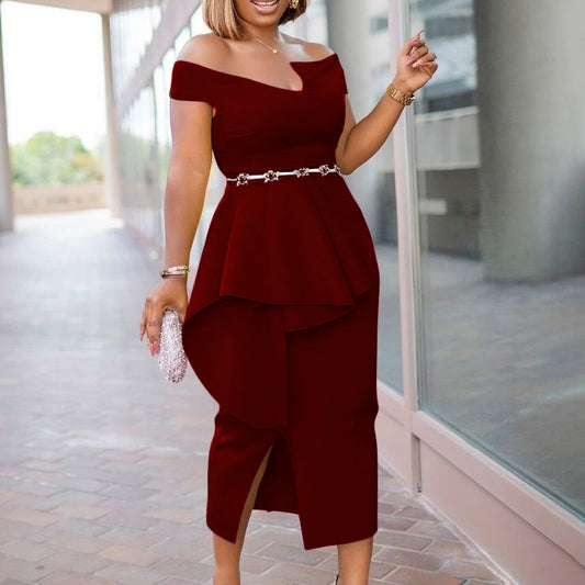 Damen Etuikleid mit asymmetrischen Falten und elegantem Schlitz Stalluxe