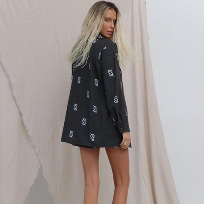 Damen elegante, bedruckte Oversized-Hemdbluse Stalluxe