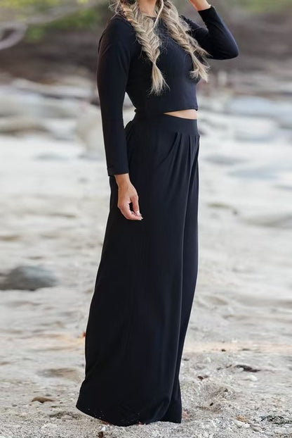 Damen Loungewear-Set mit cropped Oberteil und weit geschnittenen Hosen Stalluxe