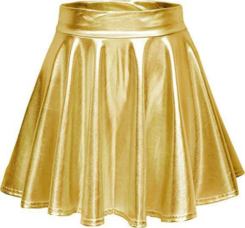 Women's Stylish High-Waisted Faux Leather Skirt Stalluxe Gold