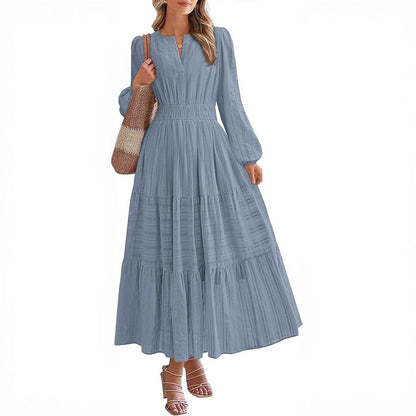 Damen Maxikleid mit eleganten Ärmeln und raffiniertem Taillengummi Stalluxe