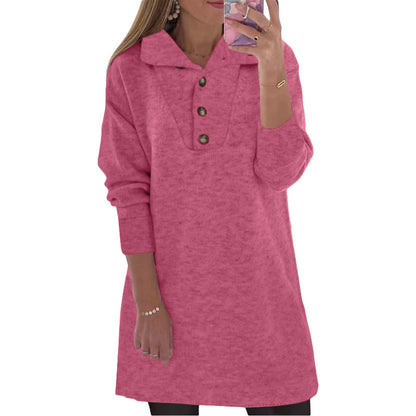 Damen Sweatdress mit Knopfleiste und oversized Kragen Stalluxe