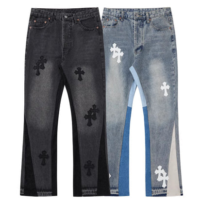 Damen kreative Jeans mit einzigartigen Farbblöcken und Detailapplikationen Stalluxe
