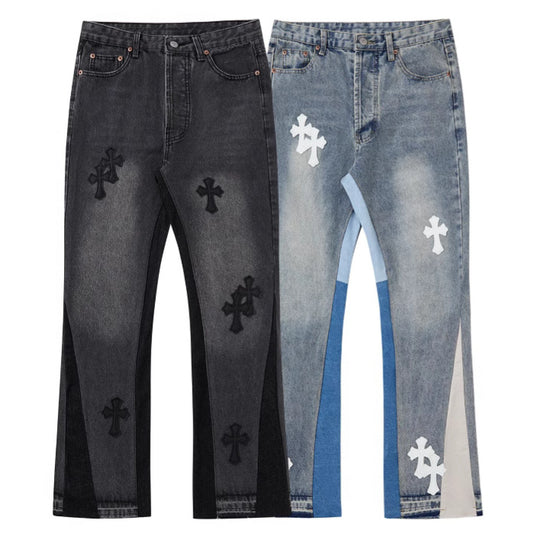 Damen kreative Jeans mit einzigartigen Farbblöcken und Detailapplikationen Stalluxe