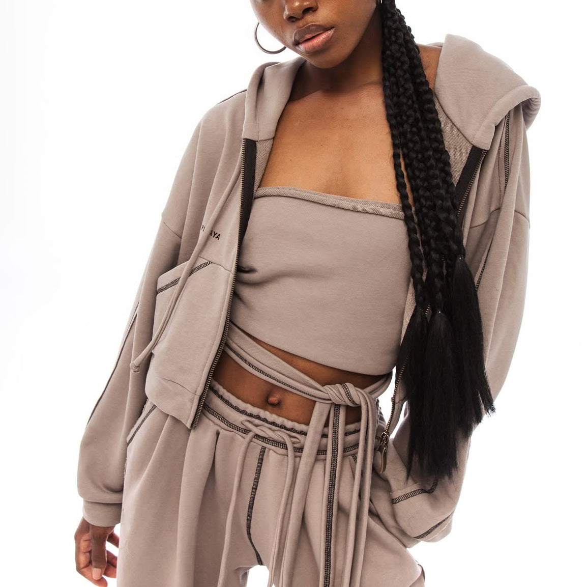 Damen Sportliches Oversized Hoodie-Set Stalluxe Khaki