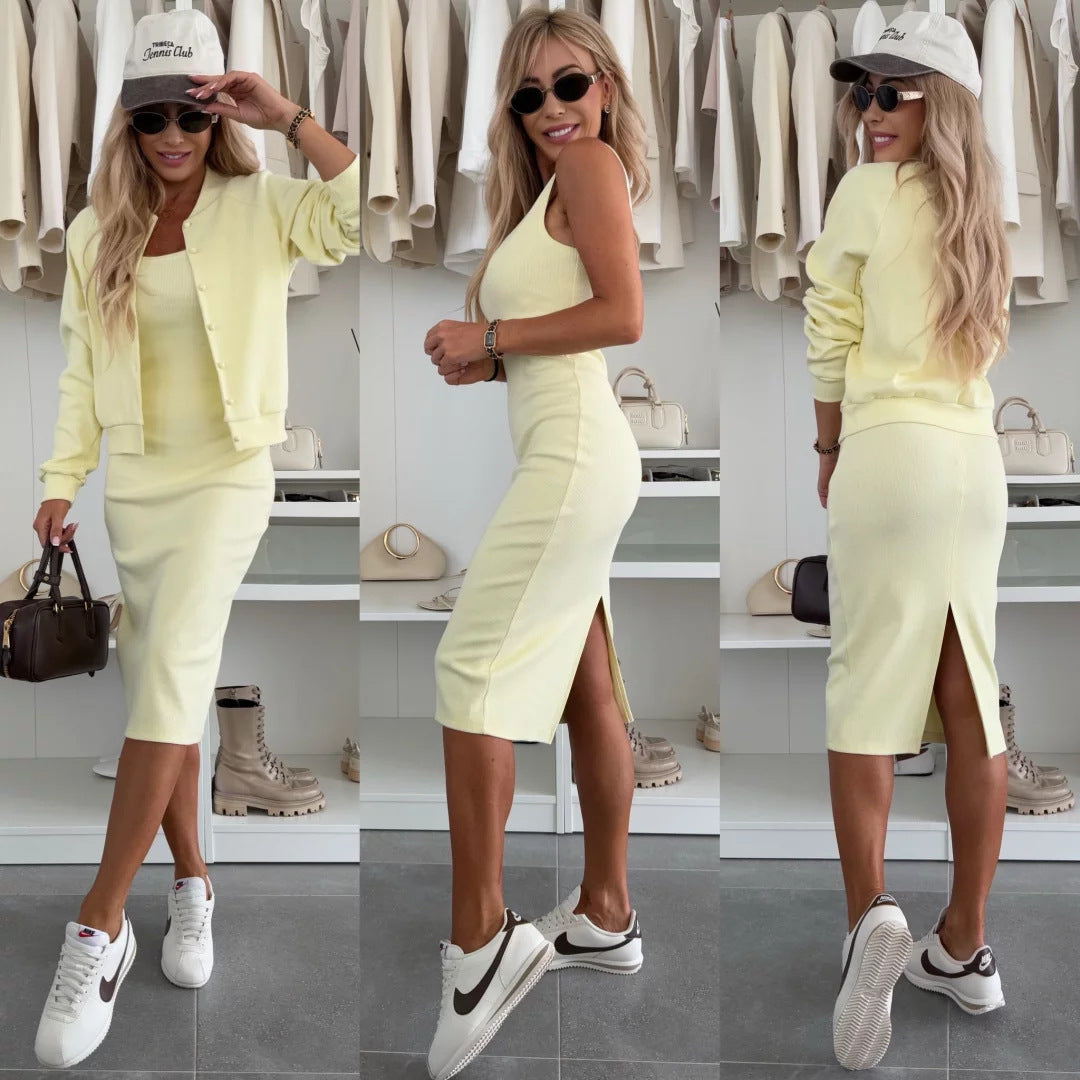 Damen sportliches Kleid mit passender Baumwolljacke Stalluxe