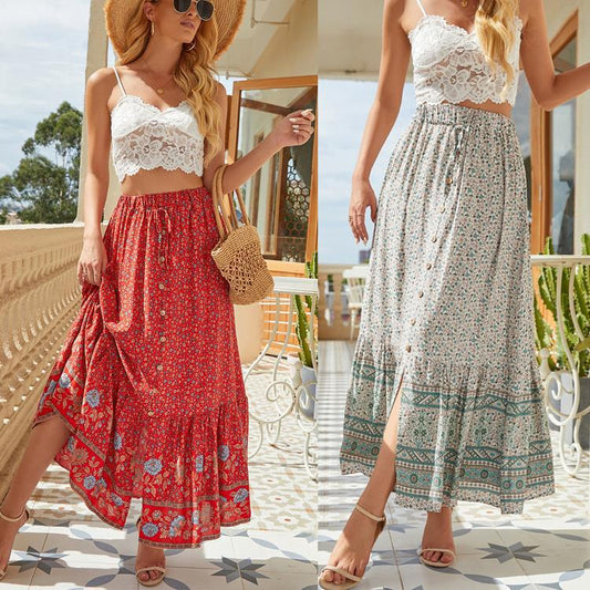Damen Maxirock mit floralem Design und hoher Taille Stalluxe