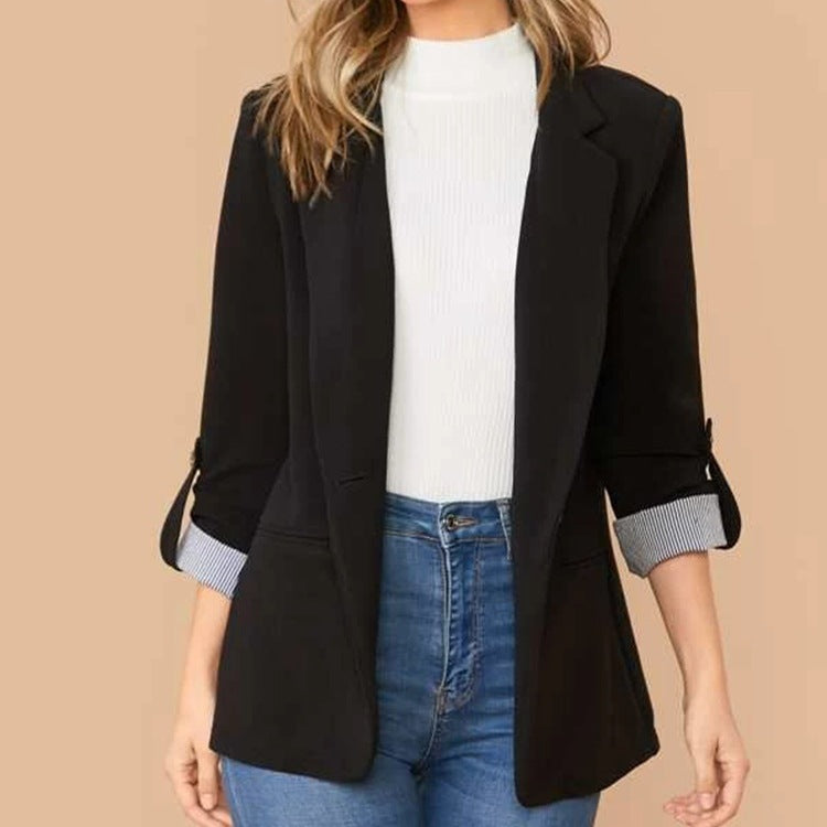 Damen Eleganter lässiger Blazer mit umschlagbaren Ärmeln und klassischem Schnitt Stalluxe