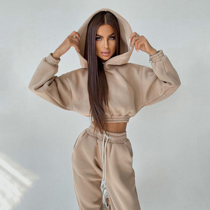 Damen trendiges Sweat-Set mit cropped Oberteil und elastischem Bund Stalluxe