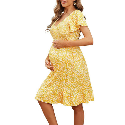 Damen Umstandsmaxikleid mit Rüschendetails Stalluxe