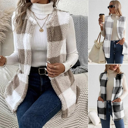 Damen gemütliche Weste im Karodesign Stalluxe