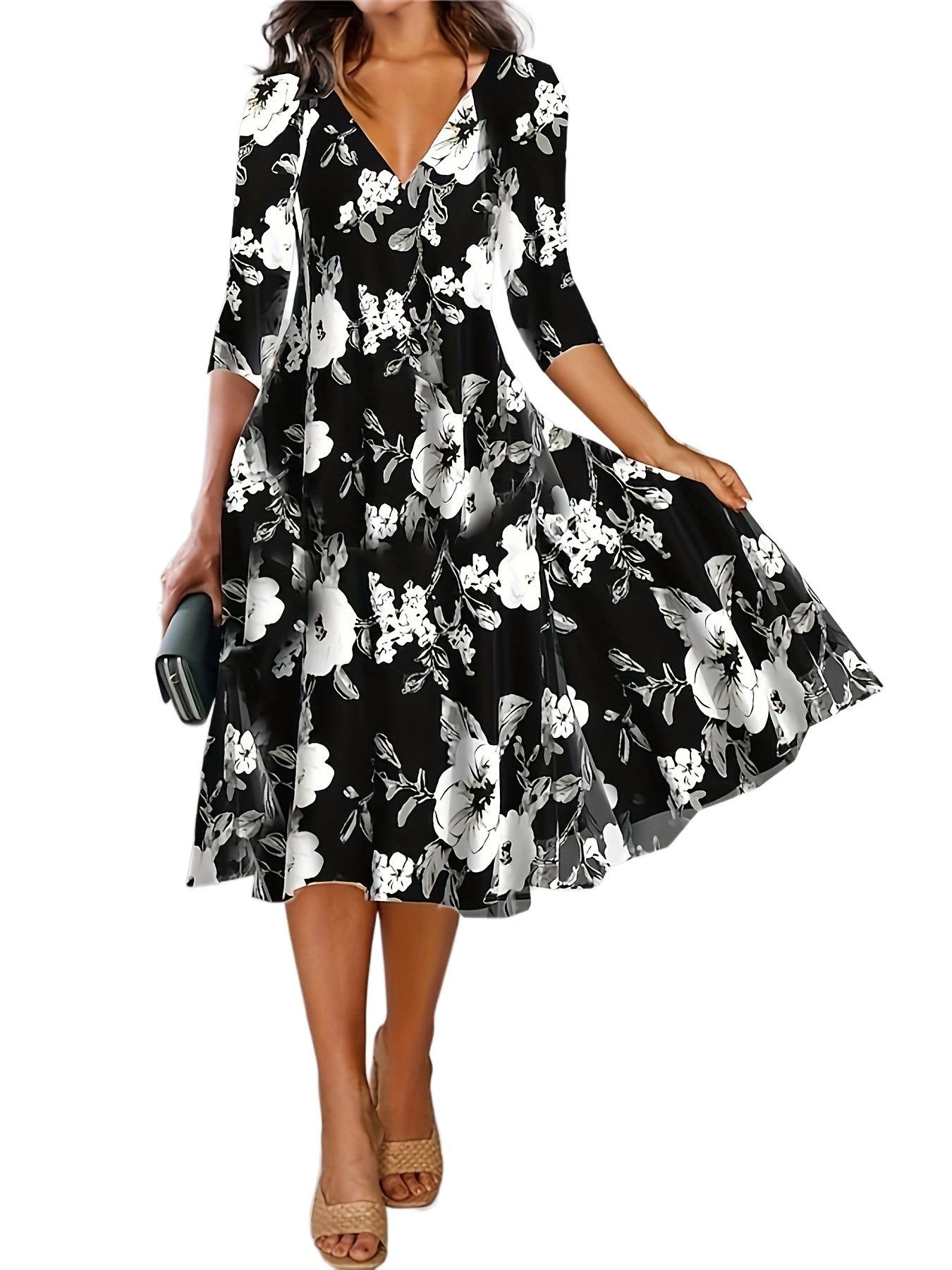 Damen Midikleid mit floralen Motiven Stalluxe