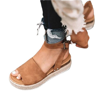 Damen Plateau-Sandalen mit verstellbarem Knöchelriemen und Jute-Details Stalluxe